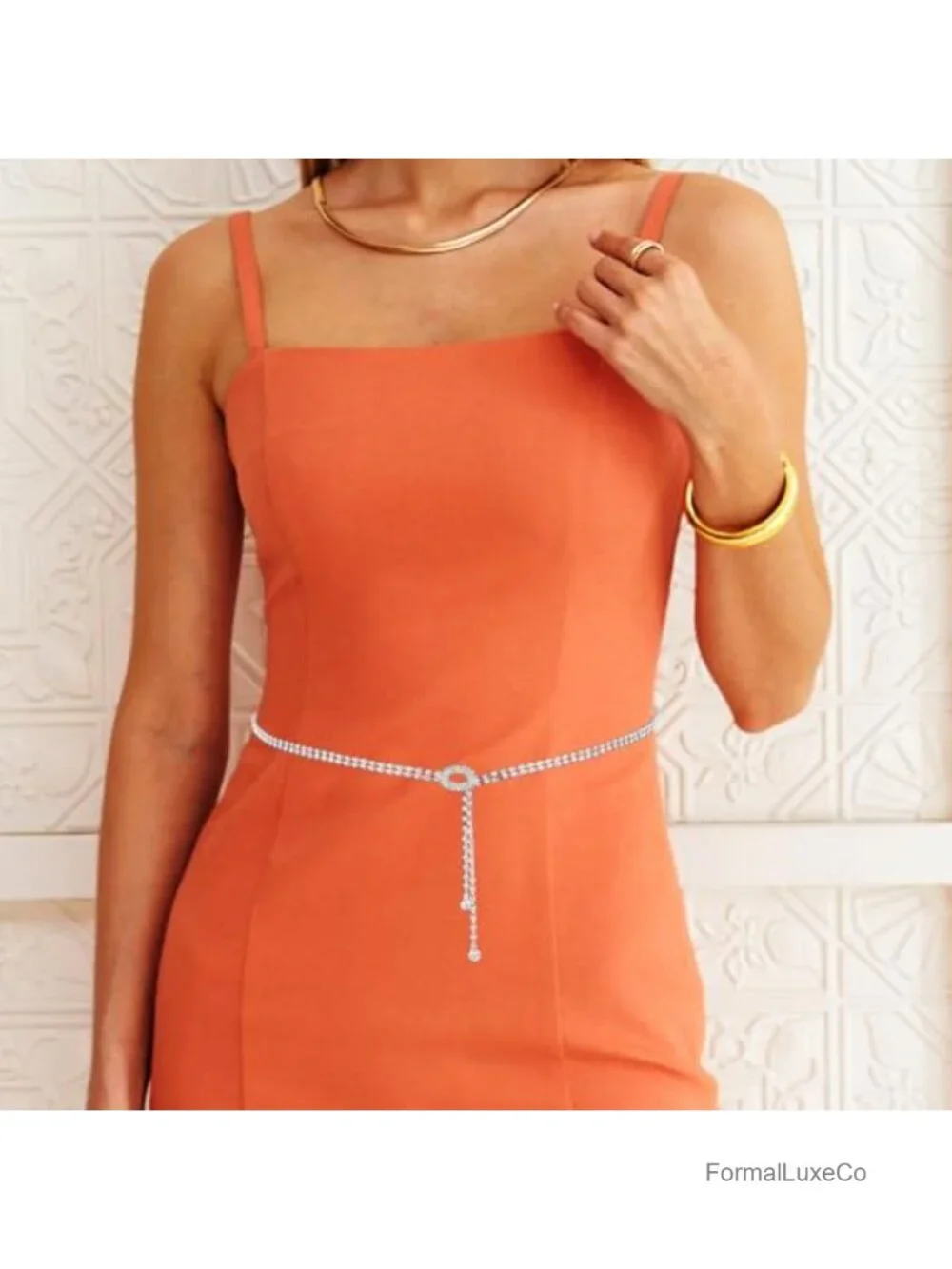 Rhinestone Chain Belt for Dresses, Sparkly Bling Belt with Adjustable Fit,